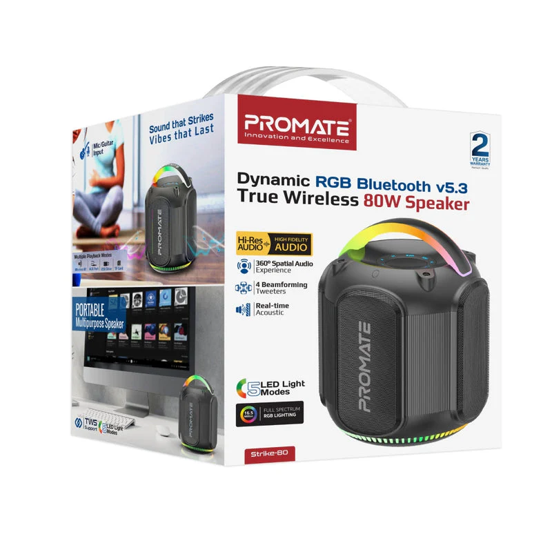 Promate Strike-80 Dynamic RGB Bluetooth v5.3 True Wireless 80W Speaker - Image 11