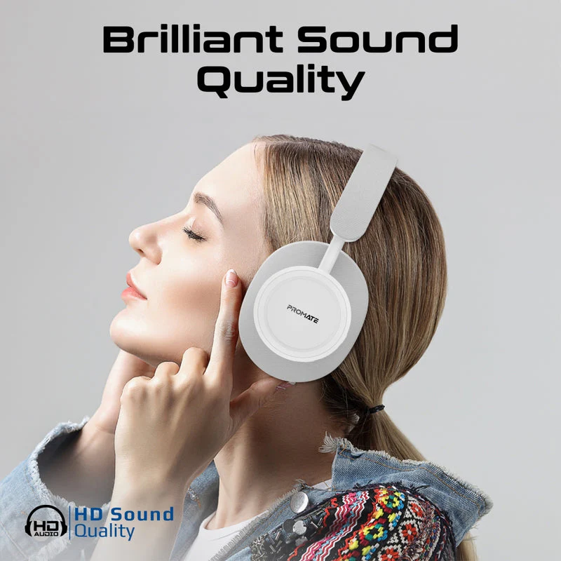 Promate Takt High Fidelity Over-Ear Stereo Wireless Headphones (Black, White) - Image 2