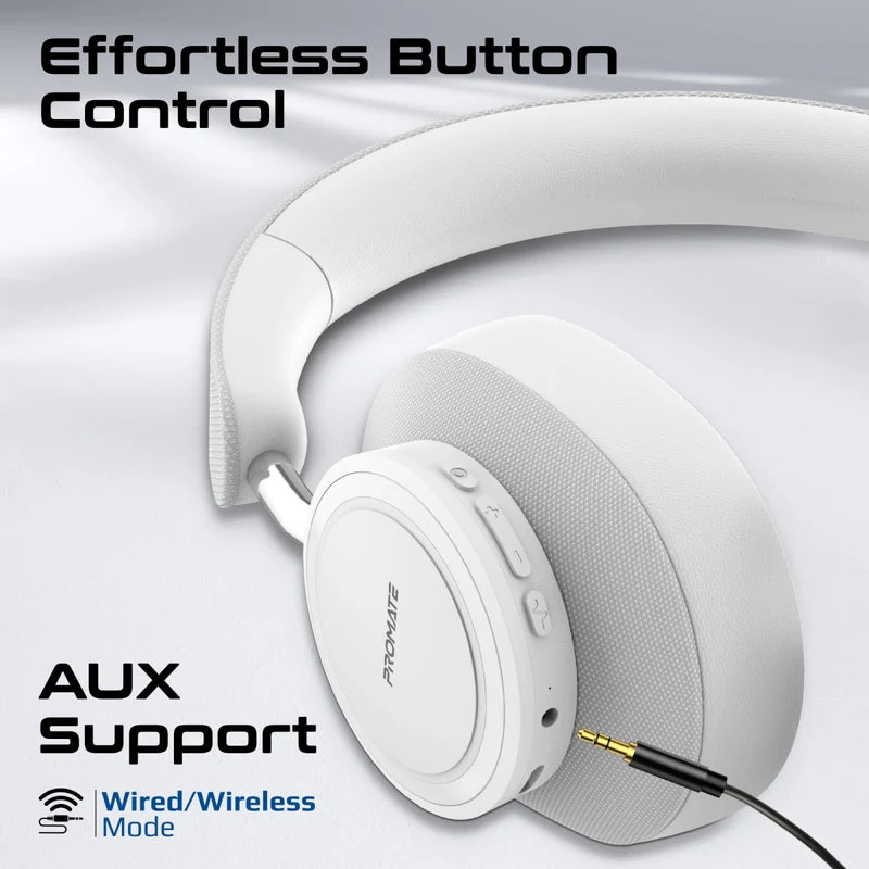 Promate Takt High Fidelity Over-Ear Stereo Wireless Headphones (Black, White) - Image 6