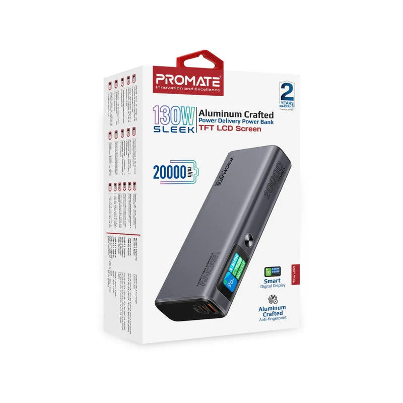Promate Titan-130 20000mAh Sleek 130W Multi-Port Power Delivery Power Bank with TFT LCD Screen - Image 12