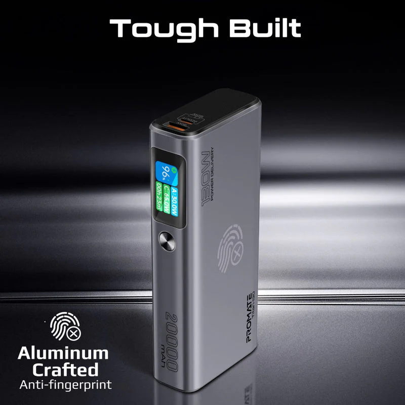 Promate Titan-130 20000mAh Sleek 130W Multi-Port Power Delivery Power Bank with TFT LCD Screen - Image 7