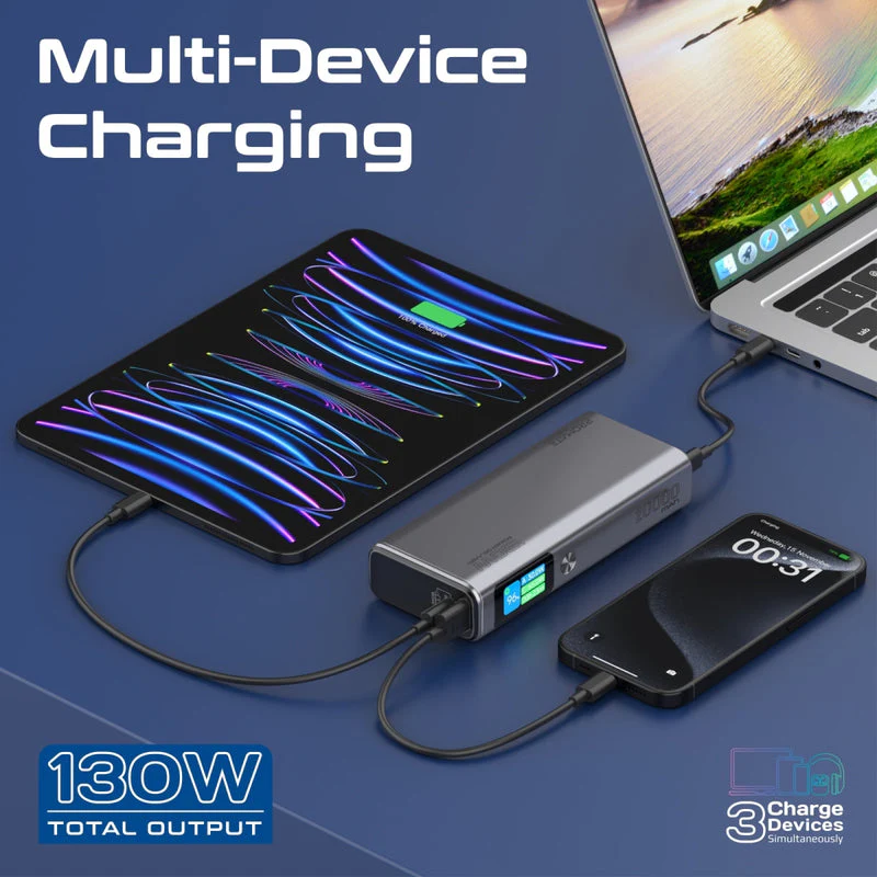 Promate Titan-130 20000mAh Sleek 130W Multi-Port Power Delivery Power Bank with TFT LCD Screen - Image 8