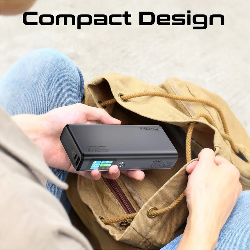 Promate Titan-130 20000mAh Sleek 130W Multi-Port Power Delivery Power Bank with TFT LCD Screen - Image 9