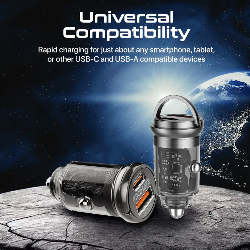 Promate TransDrive-65W 65W RapidCharge Transparent Mini Car Charger with Power Delivery & QC 3.0 - Image 10