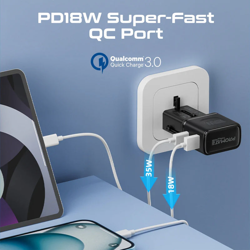 Promate TriPlug-PD35 35W Power Delivery Multi-Port Universal Travel Adapter - Image 7