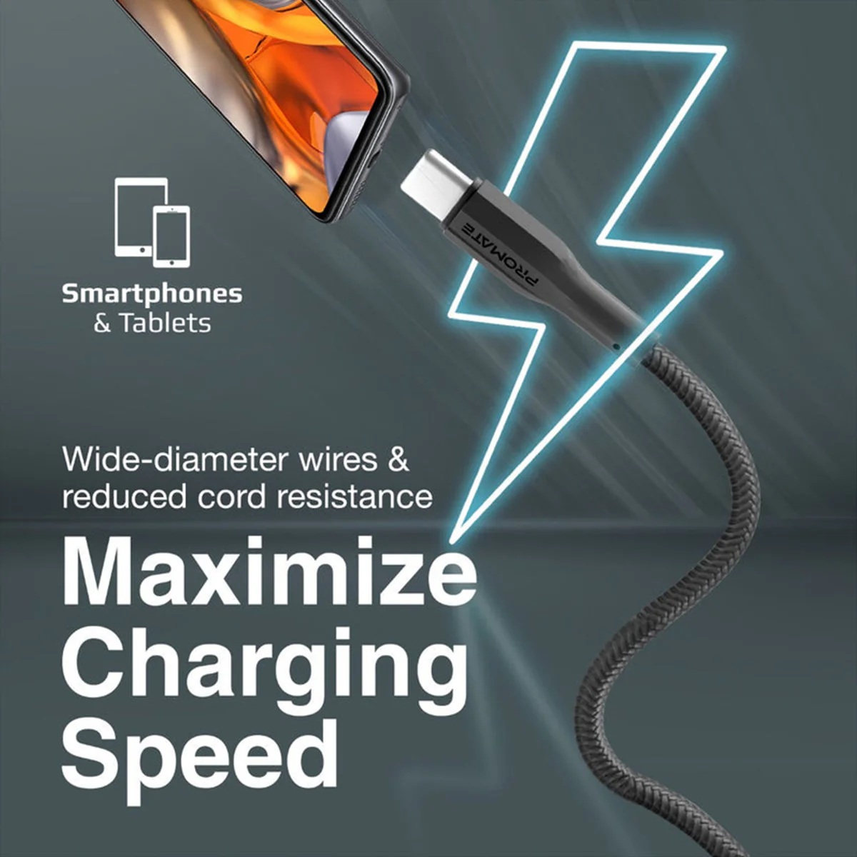 Promate Xcord-AC Super Flexible Data & Charge Usb-C Cable (Black) - Image 5
