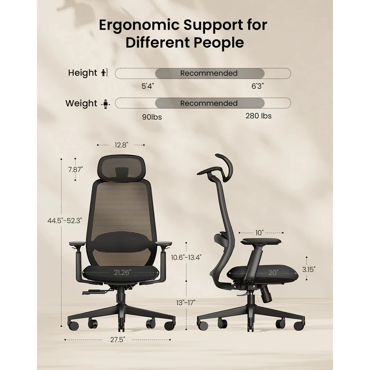 ProtoArc EC200 Ergonomic Mesh Office Chair (Black, Grey) (CP016352, CP016353) - Image 2