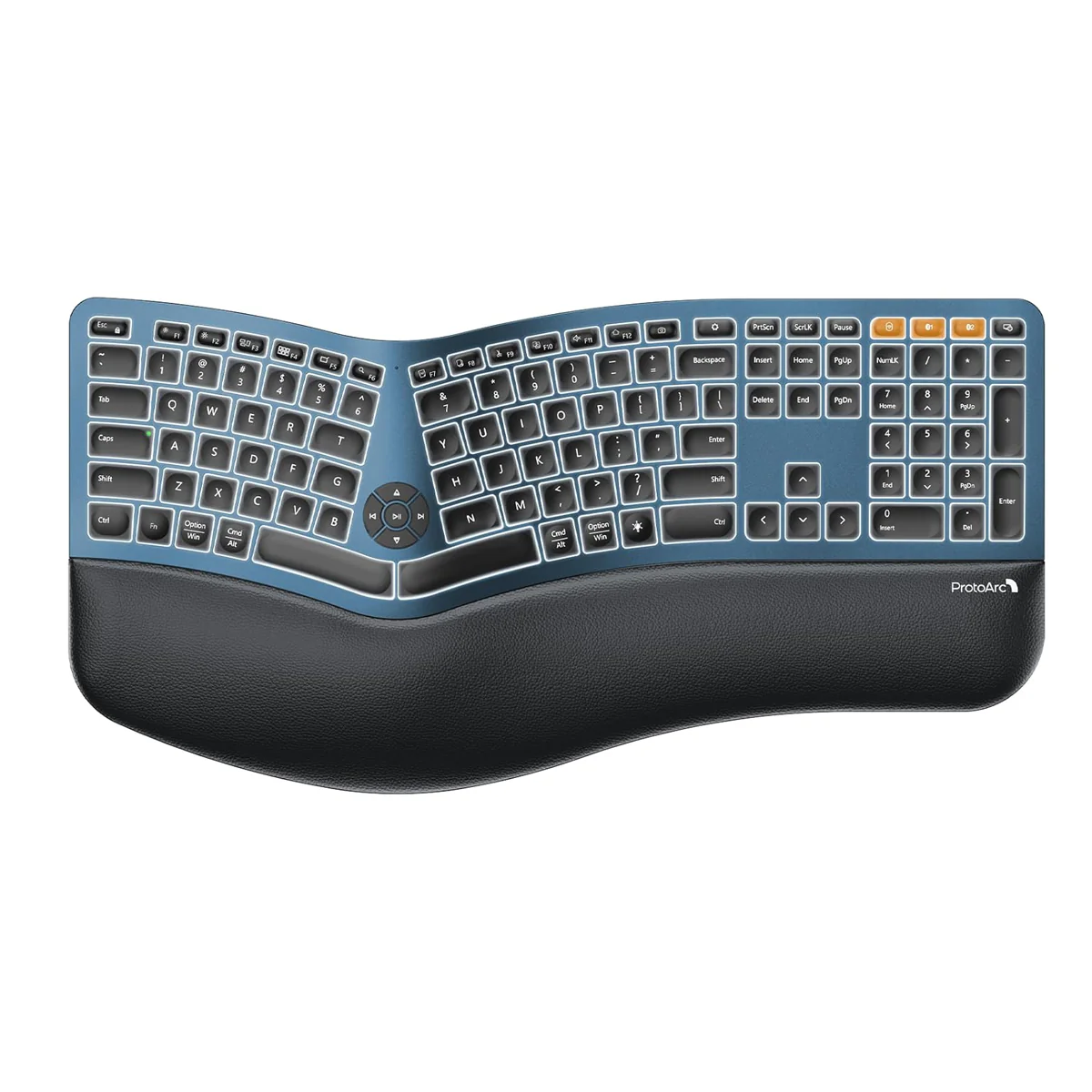 ProtoArc EK01 Plus Dual Mode Full Size Backlit Ergonomic Split Keyboard (Black/Blue) (CP015663) - Image 2