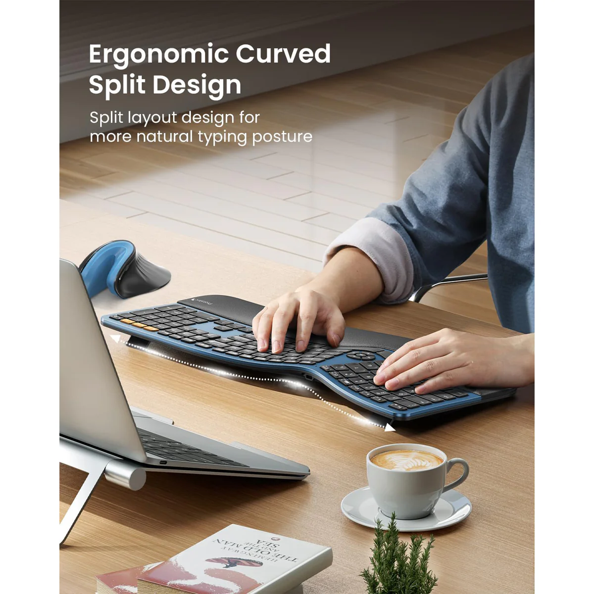 ProtoArc EK01 Plus Dual Mode Full Size Backlit Ergonomic Split Keyboard (Black/Blue) (CP015663) - Image 6