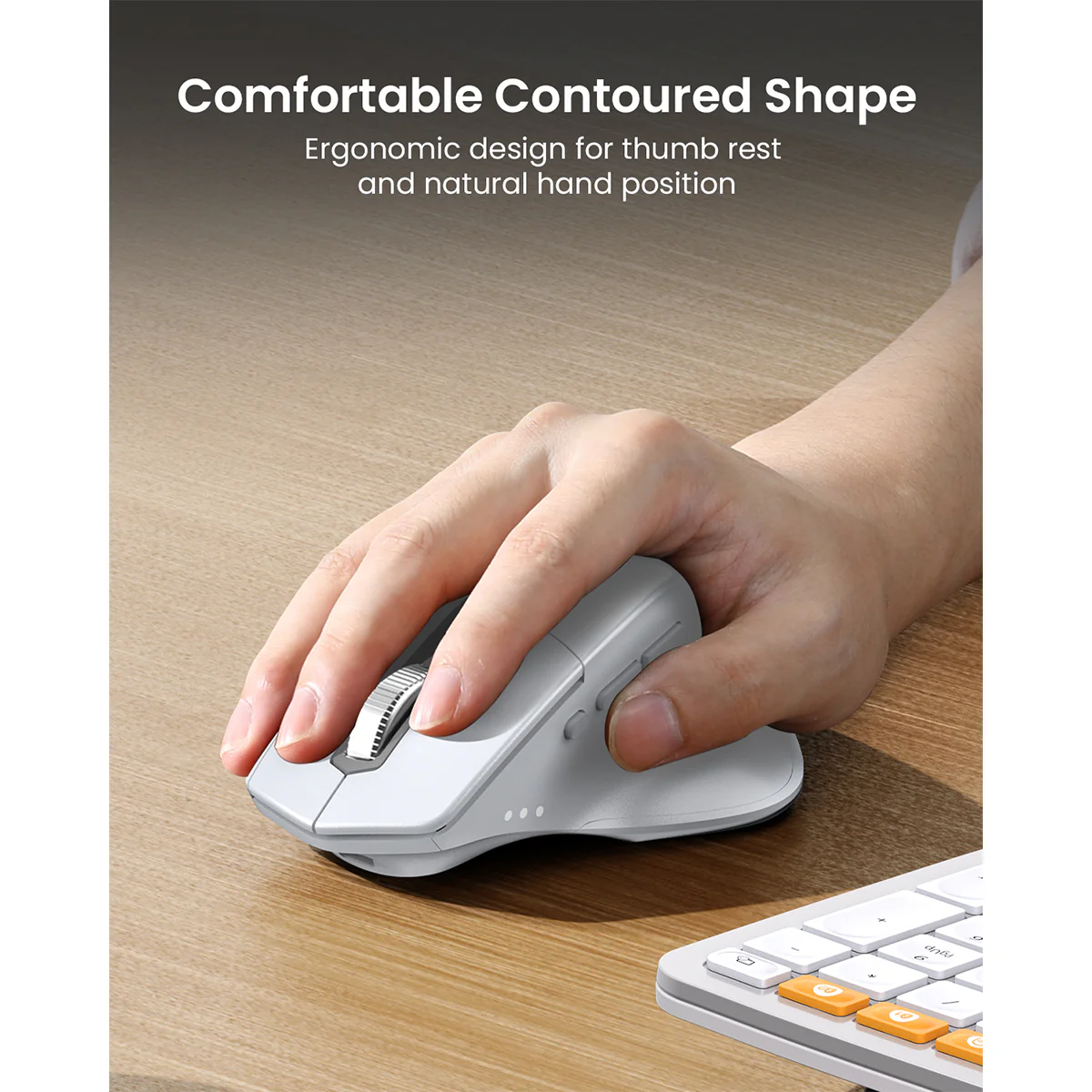 ProtoArc EKM01 Plus Dual Mode Full Size Ergonomic Keyboard Mouse Combo (White/Silver) (CP015758) - Image 11
