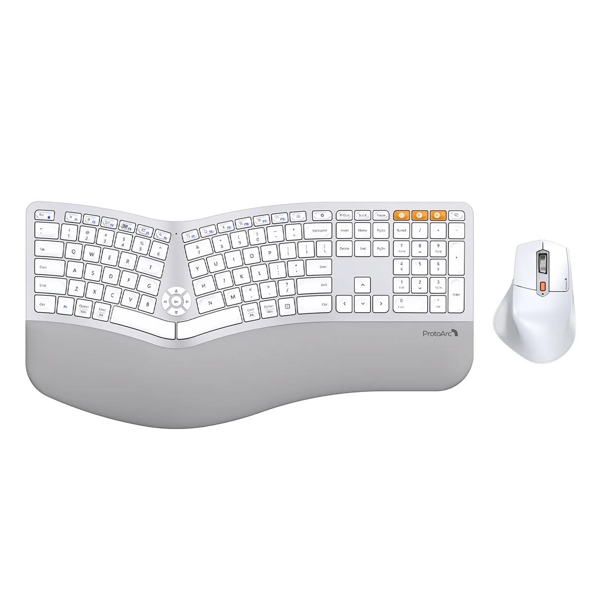ProtoArc EKM01 Plus Dual Mode Full Size Ergonomic Keyboard Mouse Combo (White/Silver) (CP015758) - Image 2