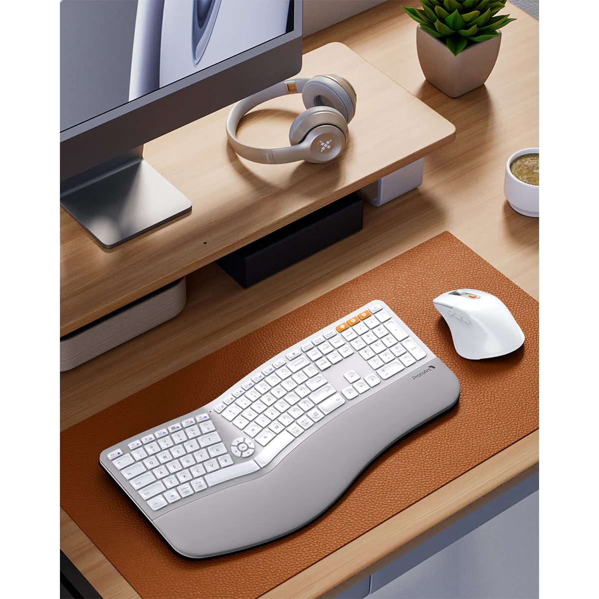 ProtoArc EKM01 Plus Dual Mode Full Size Ergonomic Keyboard Mouse Combo (White/Silver) (CP015758) - Image 9
