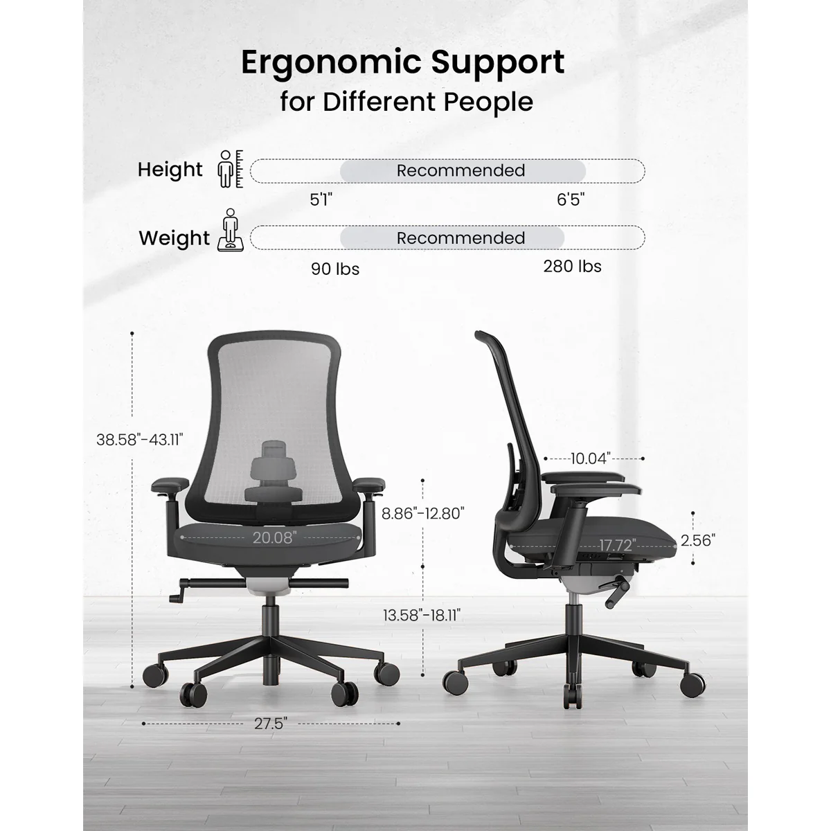 ProtoArc Flexer Mesh Ergonomic Office Chair (Black) (CP016457) - Image 4