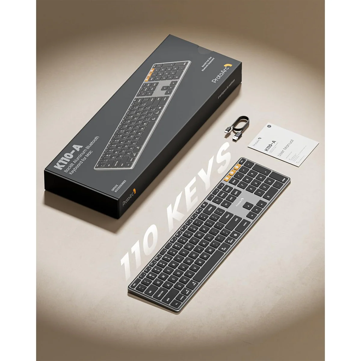 ProtoArc K110-A Full Size Backlit Aluminum Bluetooth Keyboard for Mac (Space Grey) (CP016741) - Image 10