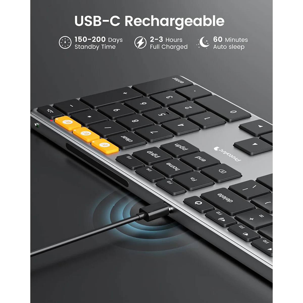 ProtoArc K110-A Full Size Backlit Aluminum Bluetooth Keyboard for Mac (Space Grey) (CP016741) - Image 4