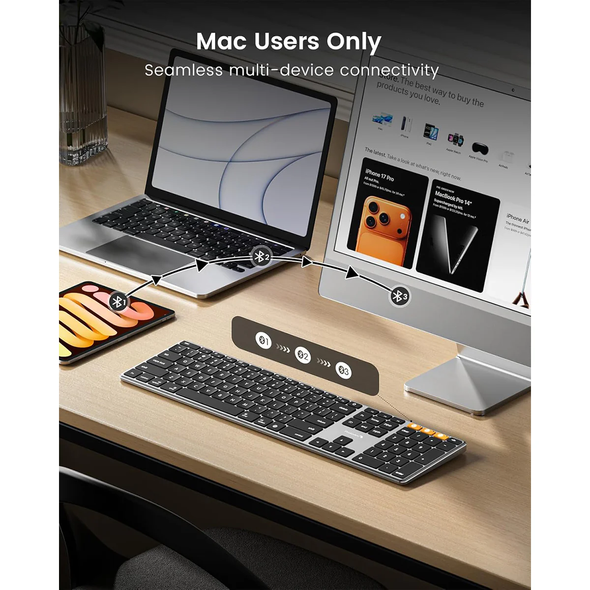 ProtoArc K110-A Full Size Backlit Aluminum Bluetooth Keyboard for Mac (Space Grey) (CP016741) - Image 6