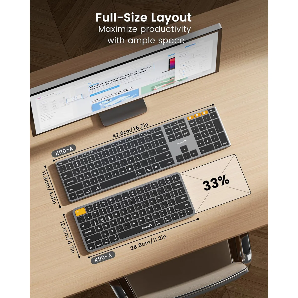 ProtoArc K110-A Full Size Backlit Aluminum Bluetooth Keyboard for Mac (Space Grey) (CP016741) - Image 7