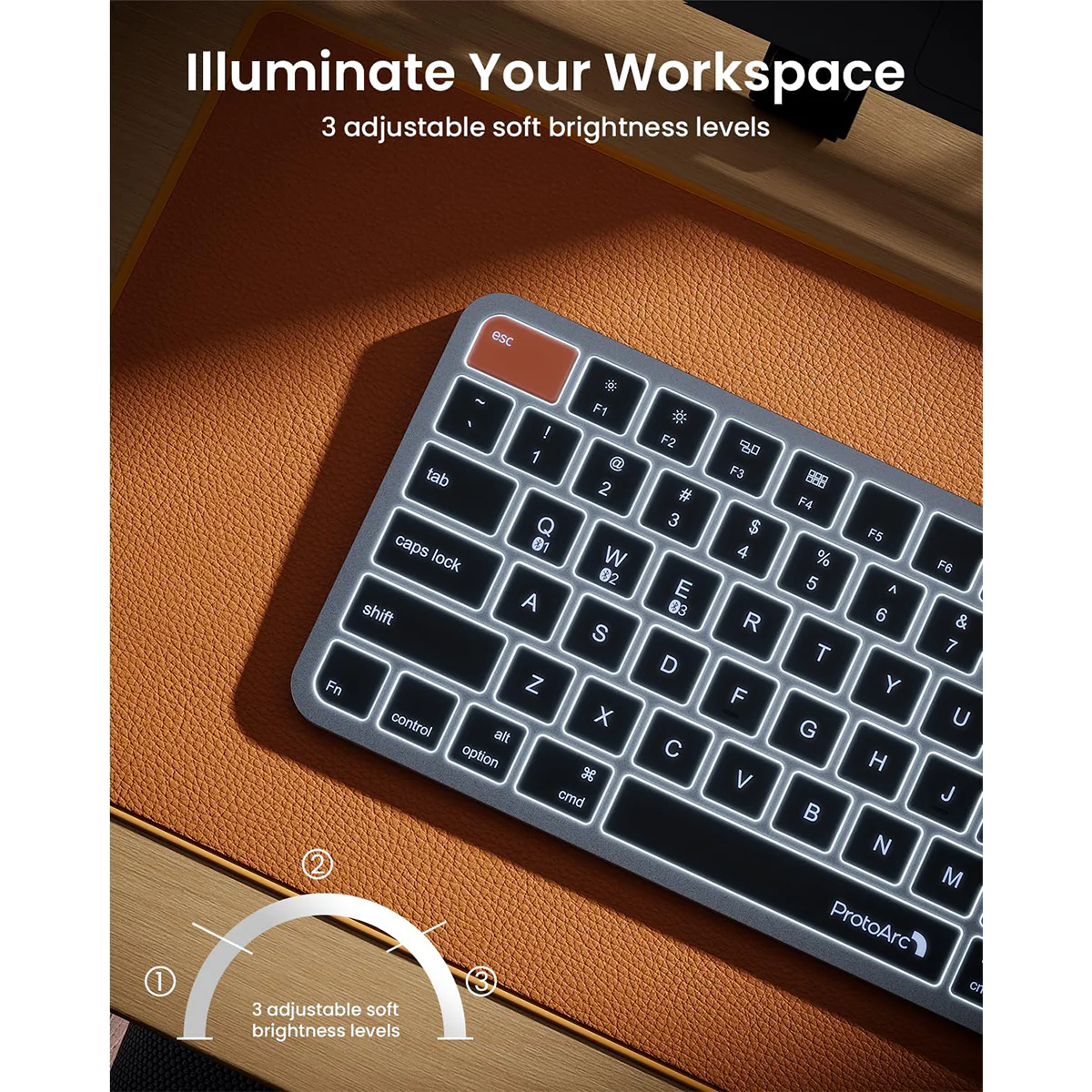 ProtoArc K90-A Multi-Device Backlit Bluetooth Mac Keyboard (Space Grey) (CP016998) - Image 7