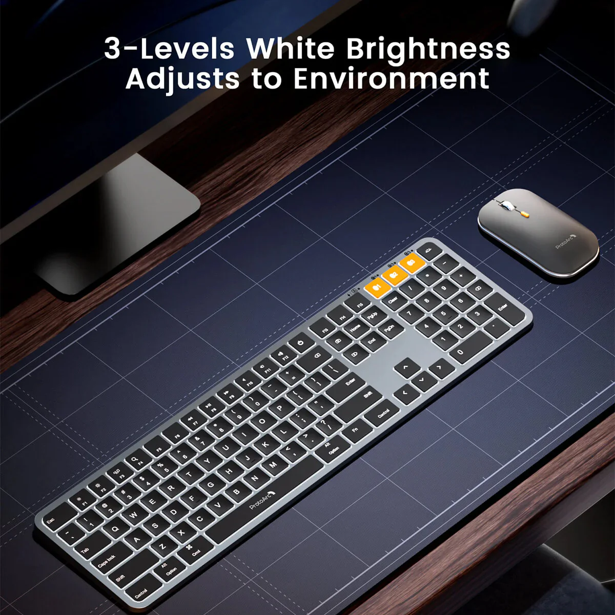 ProtoArc KM100-A Bluetooth Triple Channel Ultra-Slim Backlit Keyboard and Mouse Combo (Space Grey) (CP014528) - Image 6