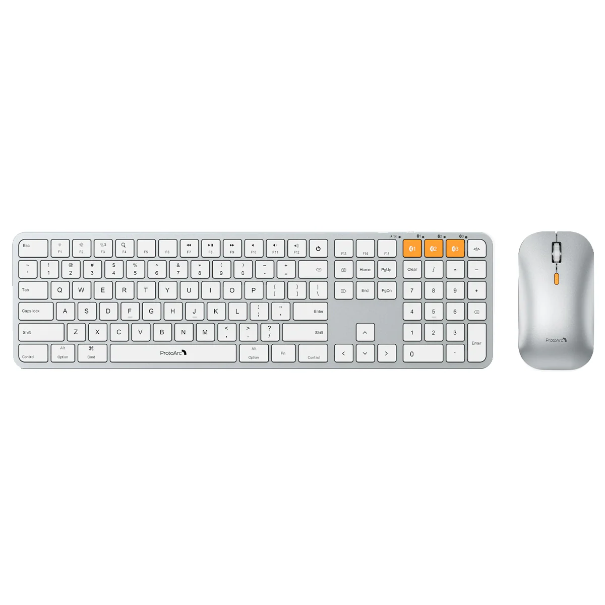 ProtoArc KM100-A Bluetooth Triple Channel Ultra-Slim Backlit Keyboard and Mouse Combo (White/Silver) (CP012798)