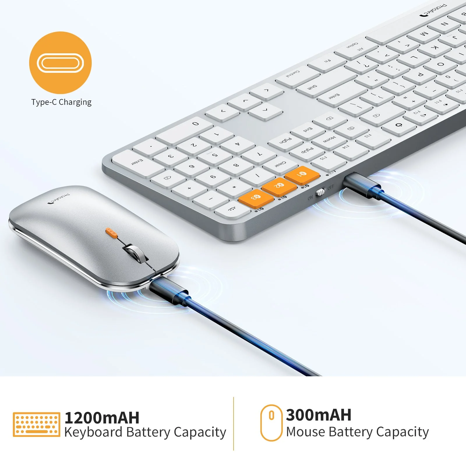 ProtoArc KM100-A Bluetooth Triple Channel Ultra-Slim Backlit Keyboard and Mouse Combo (White/Silver) (CP012798) - Image 3