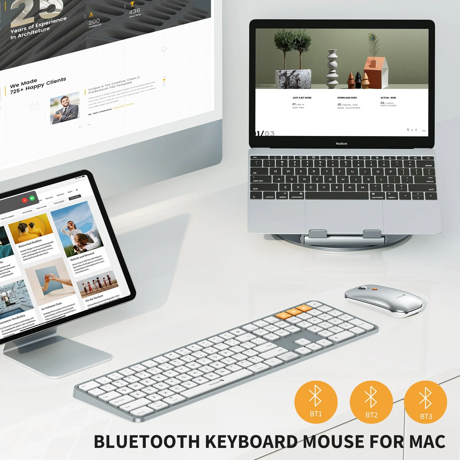 ProtoArc KM100-A Bluetooth Triple Channel Ultra-Slim Backlit Keyboard and Mouse Combo (White/Silver) (CP012798) - Image 4