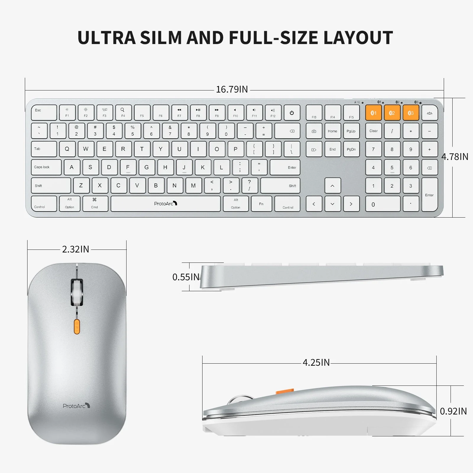ProtoArc KM100-A Bluetooth Triple Channel Ultra-Slim Backlit Keyboard and Mouse Combo (White/Silver) (CP012798) - Image 7