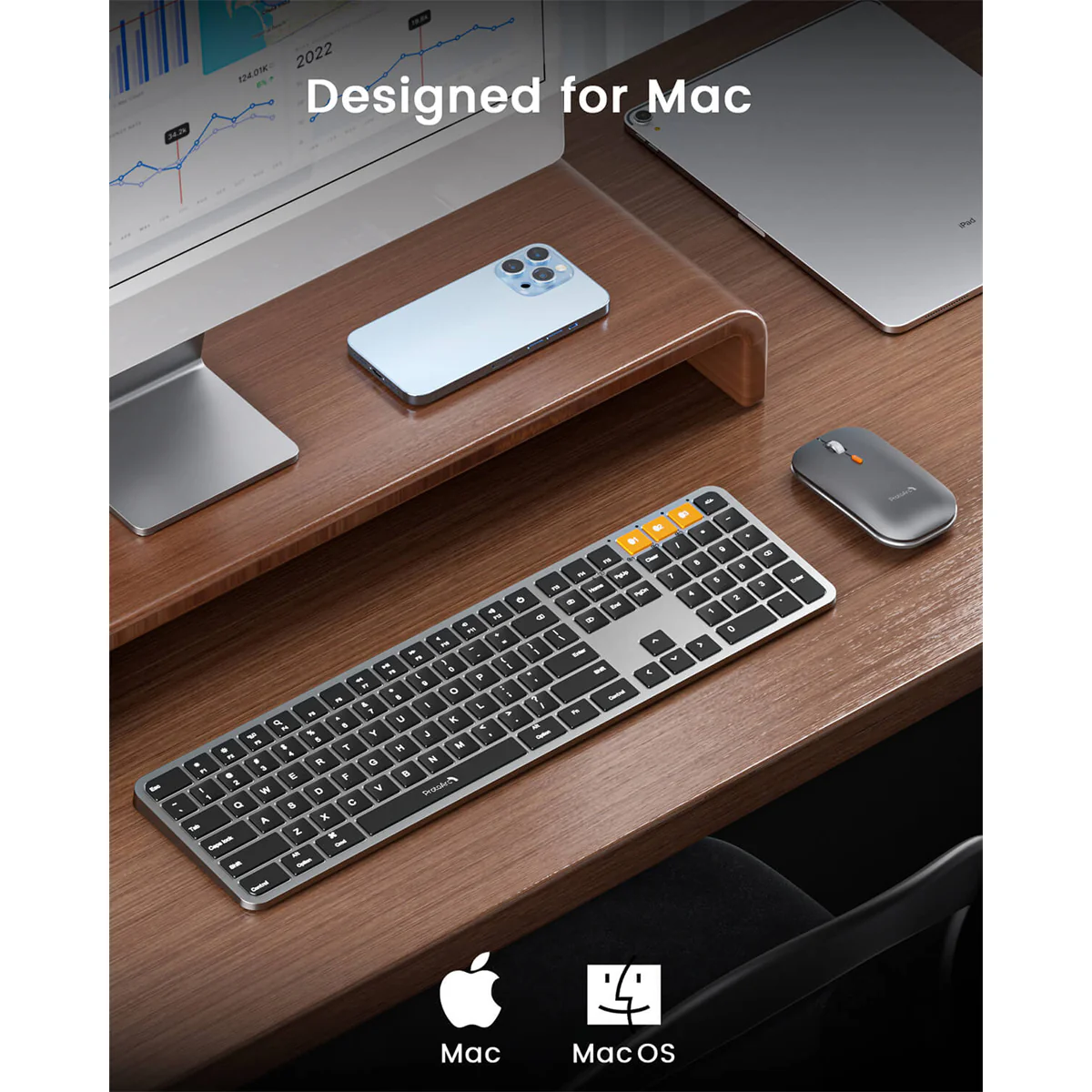 ProtoArc KM100-A Bluetooth Triple Channel Ultra-Slim Backlit Keyboard and Mouse Combo (White/Silver) (CP012798) - Image 8