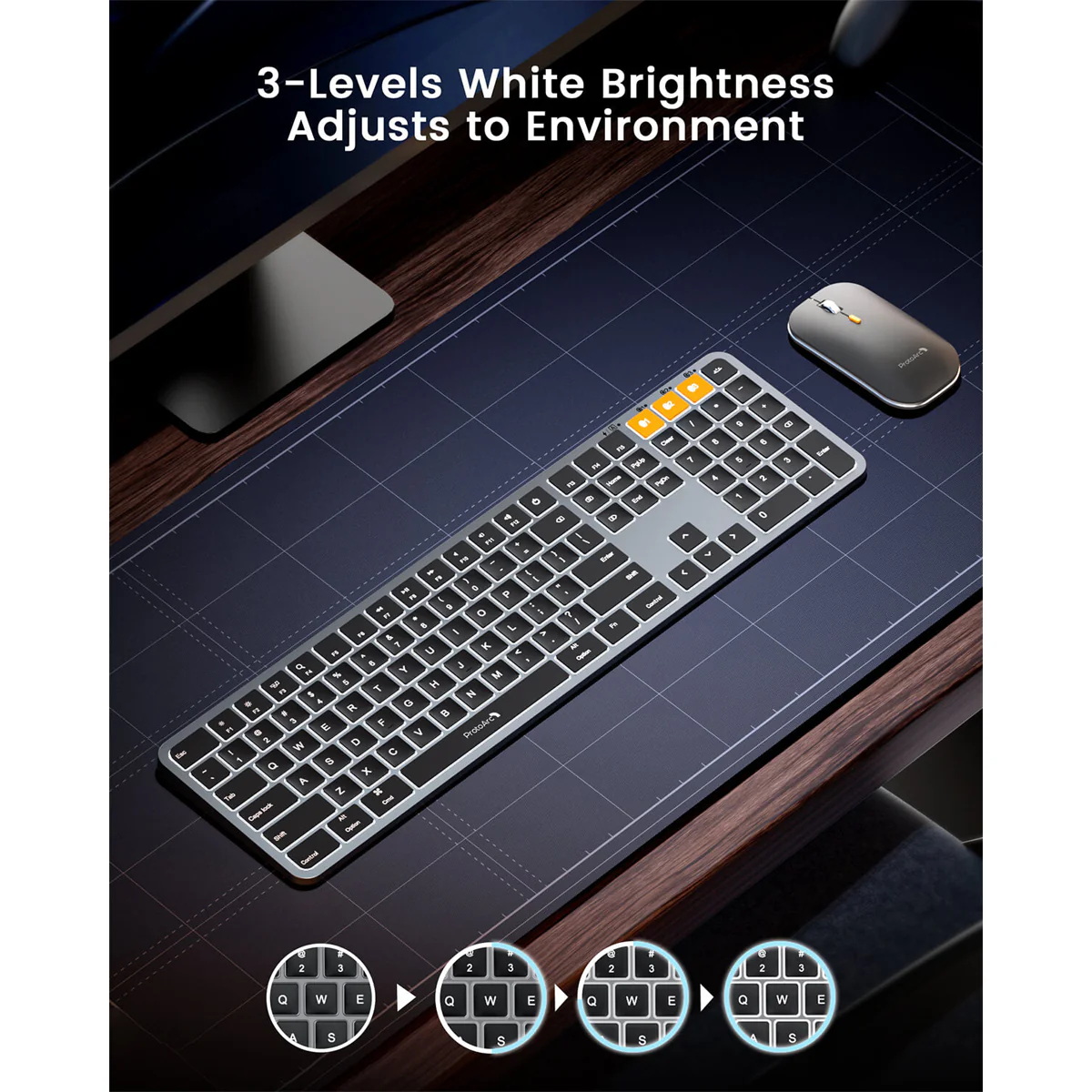 ProtoArc KM100-A Bluetooth Triple Channel Ultra-Slim Backlit Keyboard and Mouse Combo (White/Silver) (CP012798) - Image 9