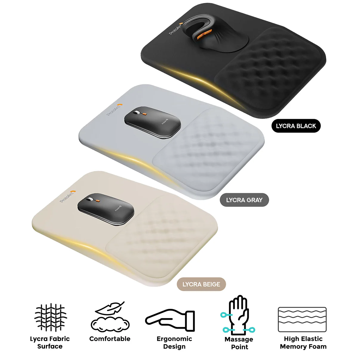 ProtoArc MP50 Ergonomic Mouse Pad with Wrist Rest (Lycra Black, Lycra Gray, Lycra Beige)