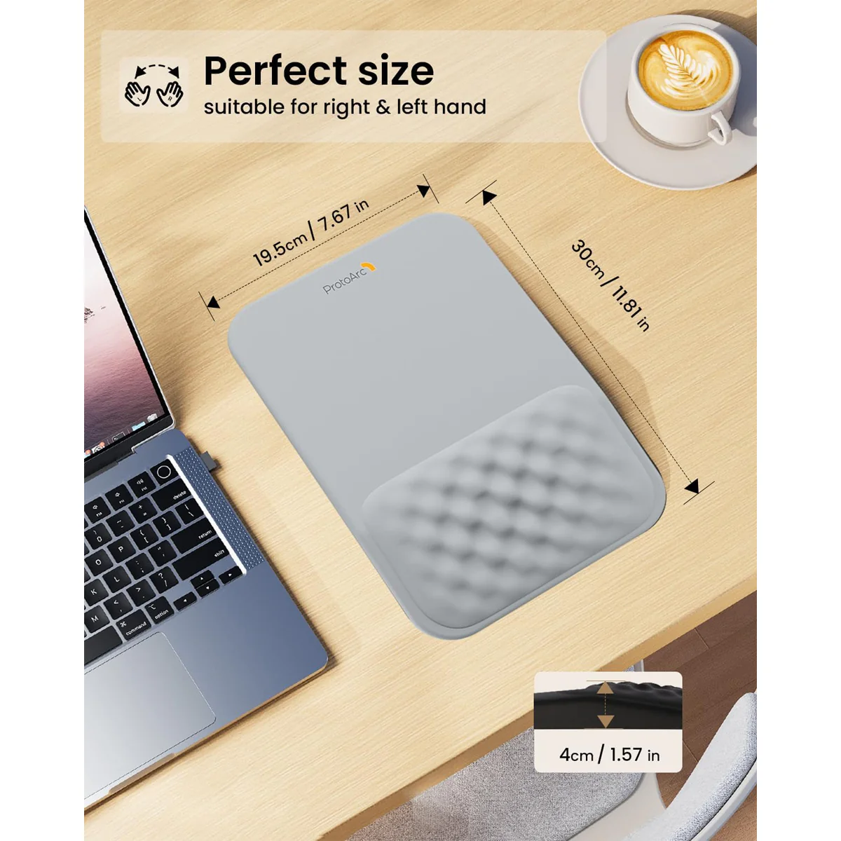 ProtoArc MP50 Ergonomic Mouse Pad with Wrist Rest (Lycra Black, Lycra Gray, Lycra Beige) - Image 5