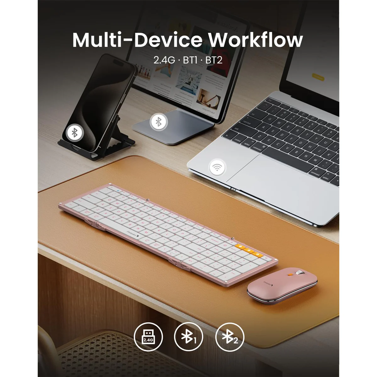 ProtoArc XKM01 Foldable Full-Size Wireless Keyboard and Mouse Combo (Pink) (CP016543) - Image 4