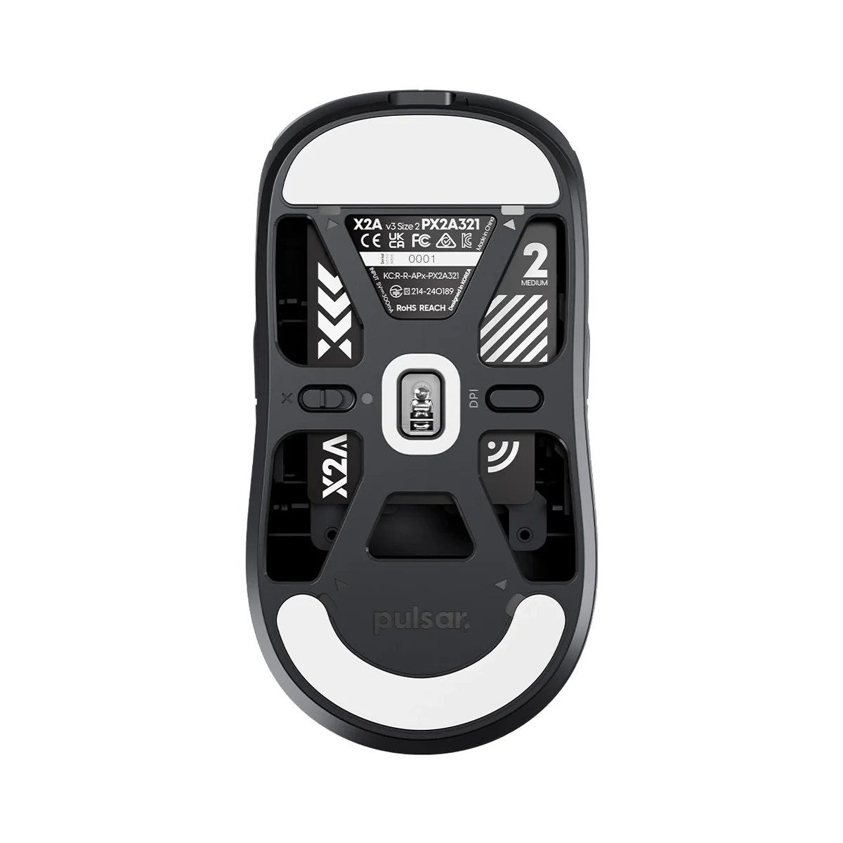 Pulsar X2A V3 Ultralight Weight Wireless Ambidextrous eSports Gaming Mouse Size 2 (Black, White) (PX2A321, PX2A322) - Image 6