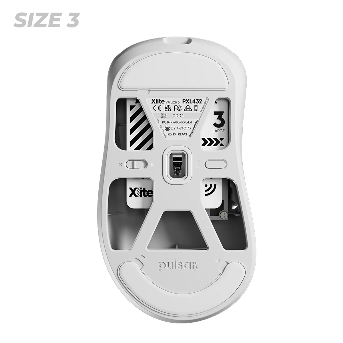 Pulsar Xlite V4 Ultralight Weight eSports Mouse Size 3 (Black, White) (PXL431, PXL432) - Image 12