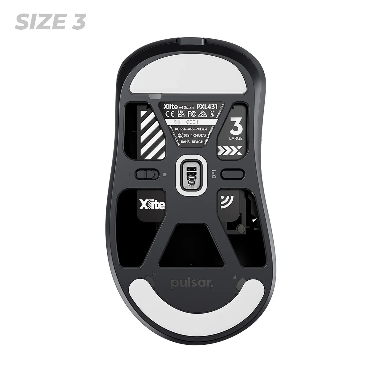 Pulsar Xlite V4 Ultralight Weight eSports Mouse Size 3 (Black, White) (PXL431, PXL432) - Image 6
