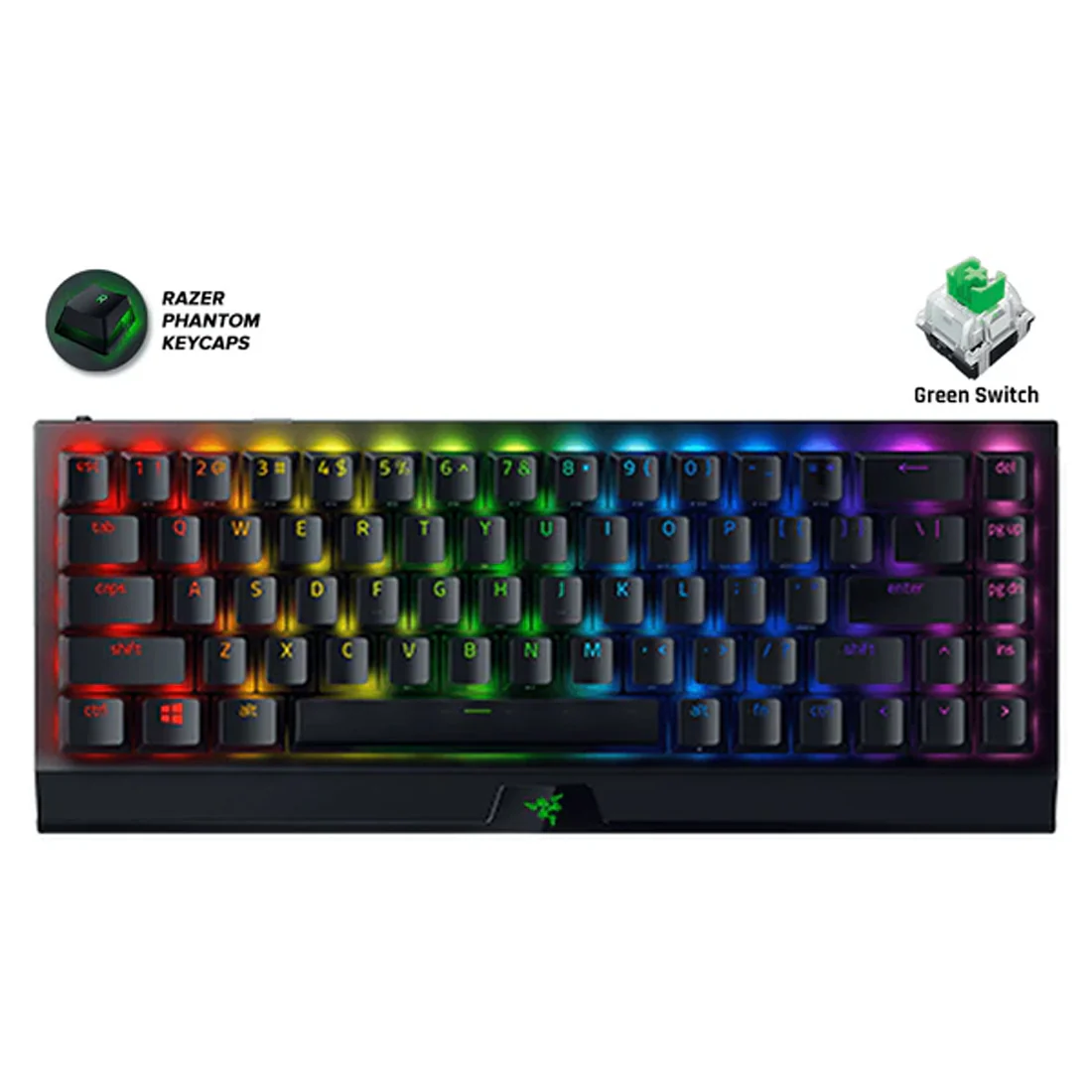 Razer Blackwidow V3 Mini Hyperspeed Wireless 65% Mechanical Gaming Keyboard Phantom Edition (Green Switches)