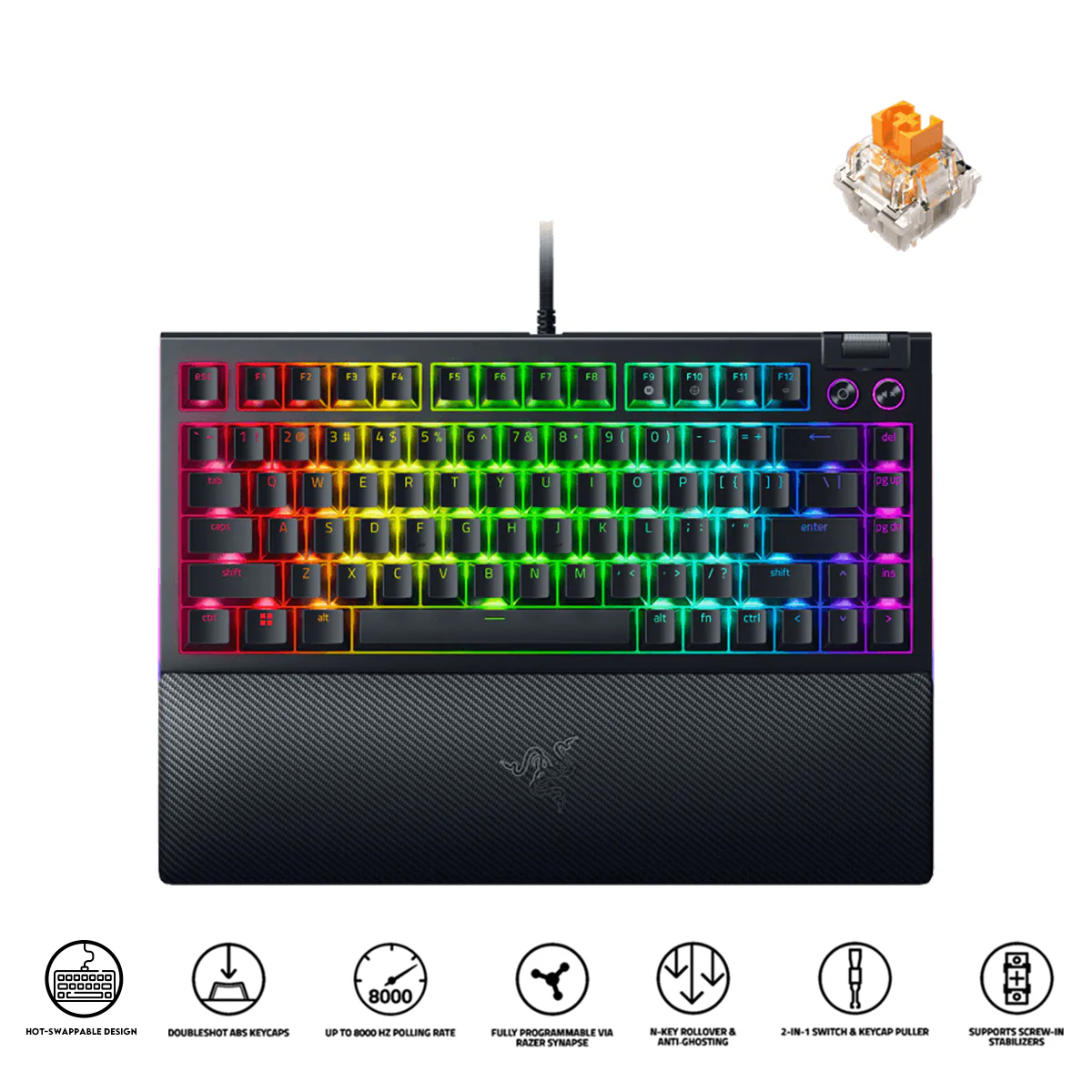 Razer Blackwidow V4 75% Hot-Swappable Mechanical Gaming Keyboard (Black) (Orange Switches)