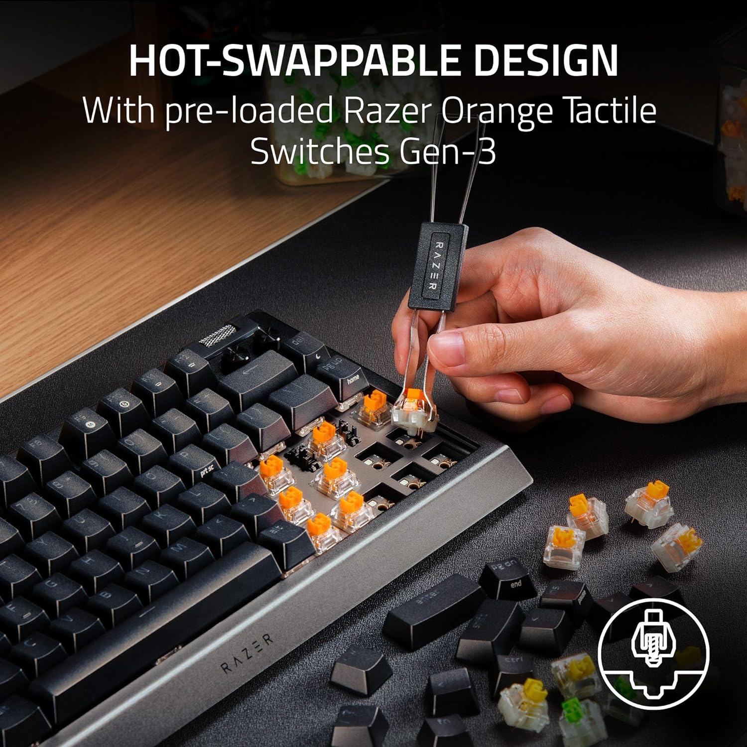 Razer Blackwidow V4 75% Hot-Swappable Mechanical Gaming Keyboard (Orange Switches) (White) - Image 5