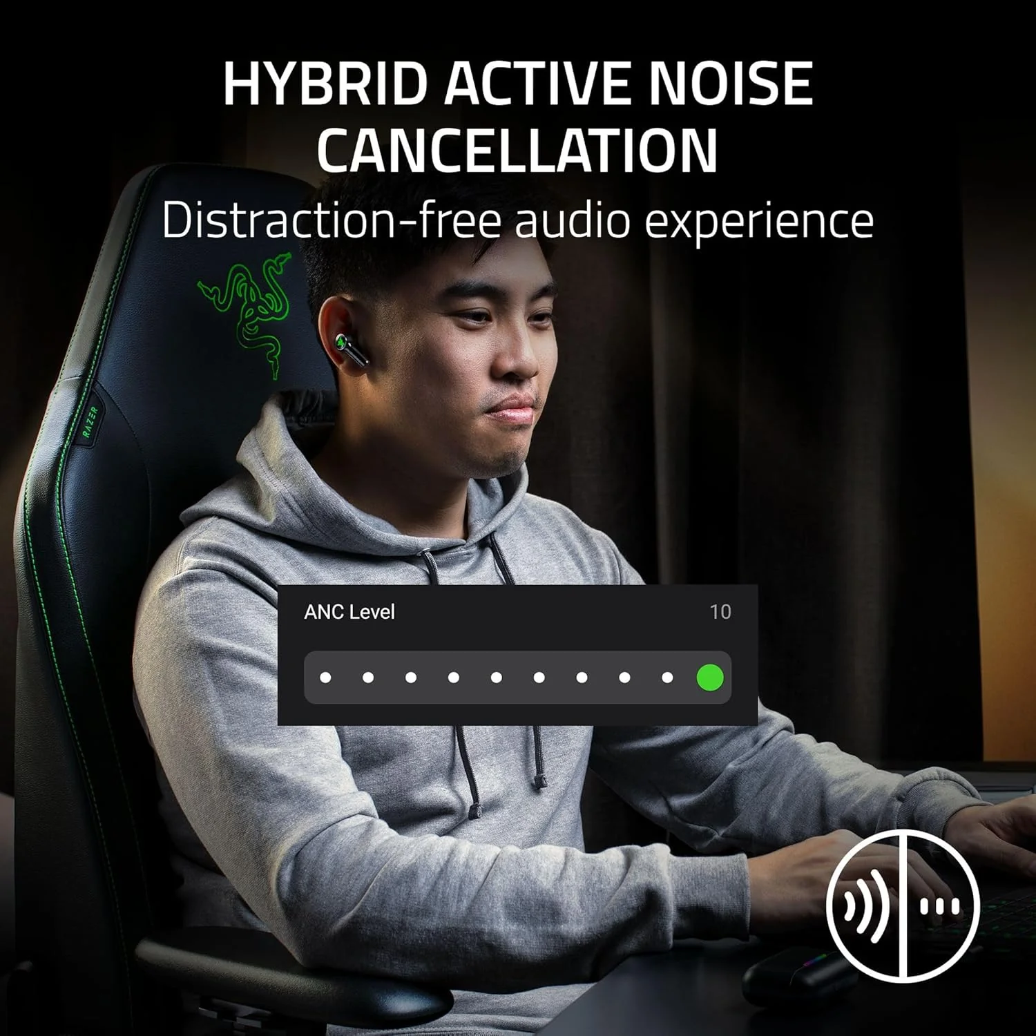 Razer Hammerhead V3 HyperSpeed Wireless Multi-Platform ANC Gaming Earbuds (Black) - Image 3
