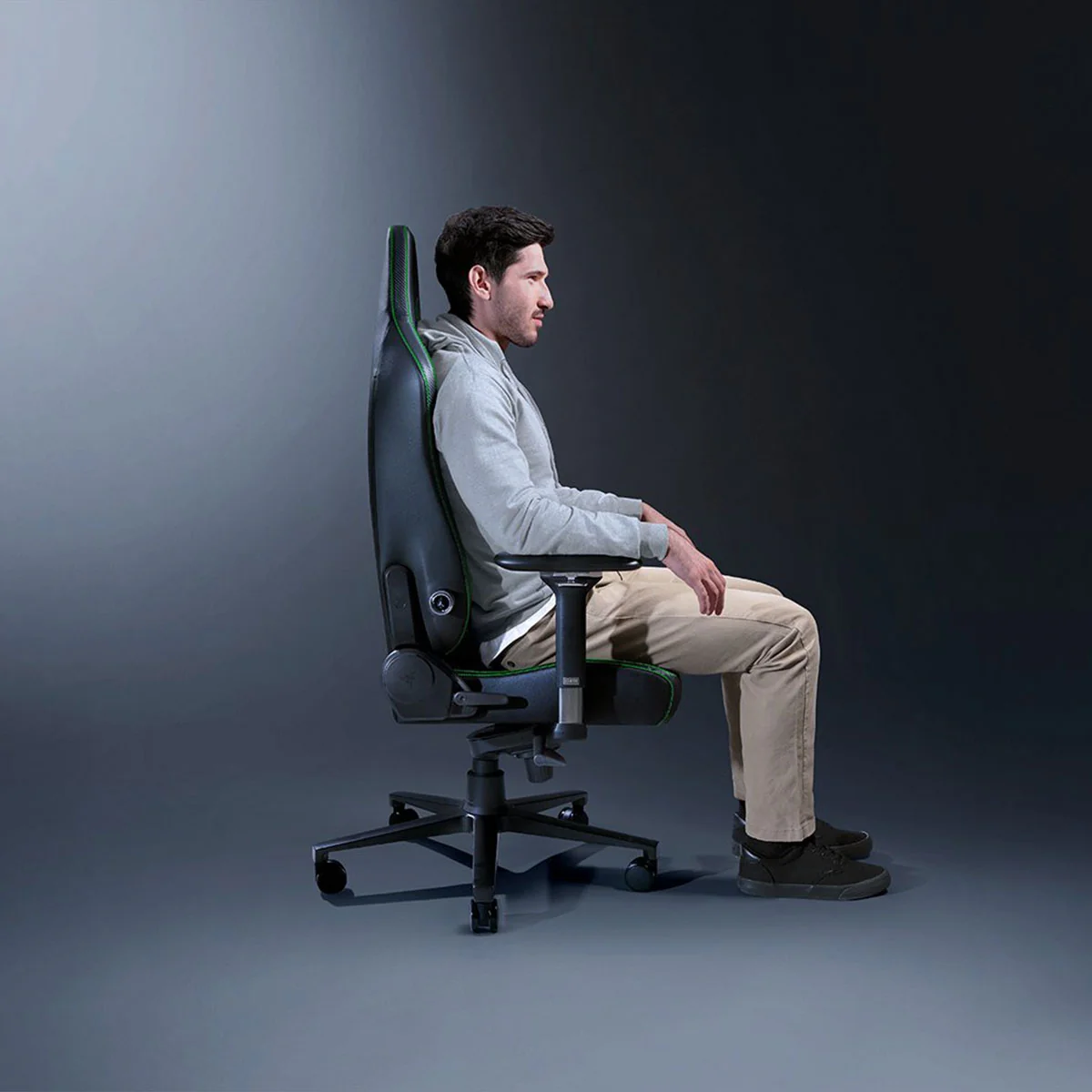 Razer Iskur V2 Gaming Chair With Built-In Lumbar Support (Leather - Black/Green, Leather - Black, Fabric  - Dark Gray) - Image 7