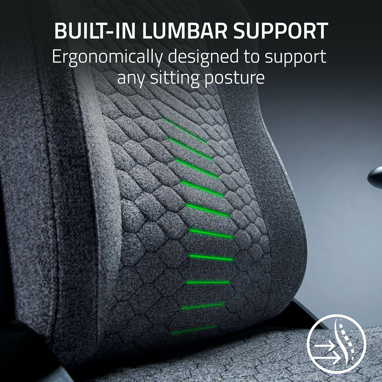 Razer Iskur V2 X Fabric Essential Gaming Chair with Built-in Lumbar Support (Black/Green, Light Gray) - Image 4