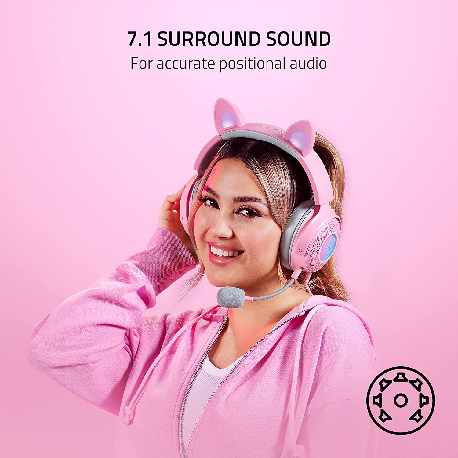 Razer Kraken Kitty V2 Pro Wired RGB Headset With Interchangeable Ears (Quartz) - Image 3
