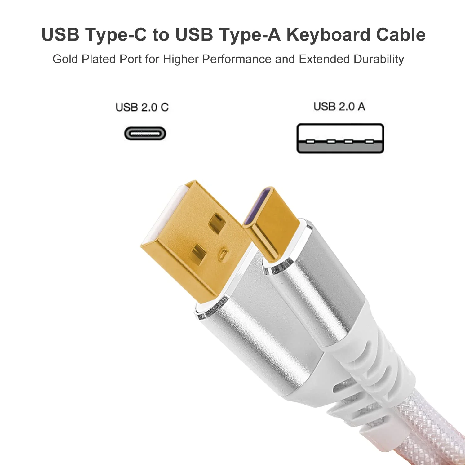 Redragon A115 Coiled USB-C Cable For Gaming Keyboard (White) - Image 2