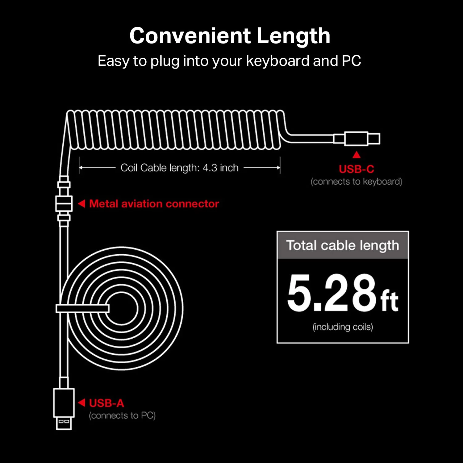 Redragon A115 Coiled USB-C Cable For Gaming Keyboard (White) - Image 7