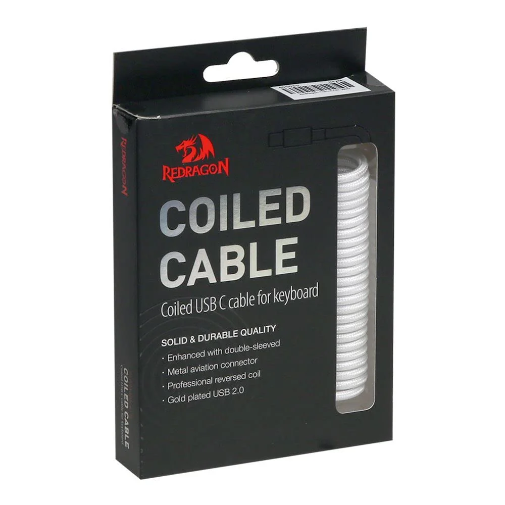 Redragon A115 Coiled USB-C Cable For Gaming Keyboard (White) - Image 9