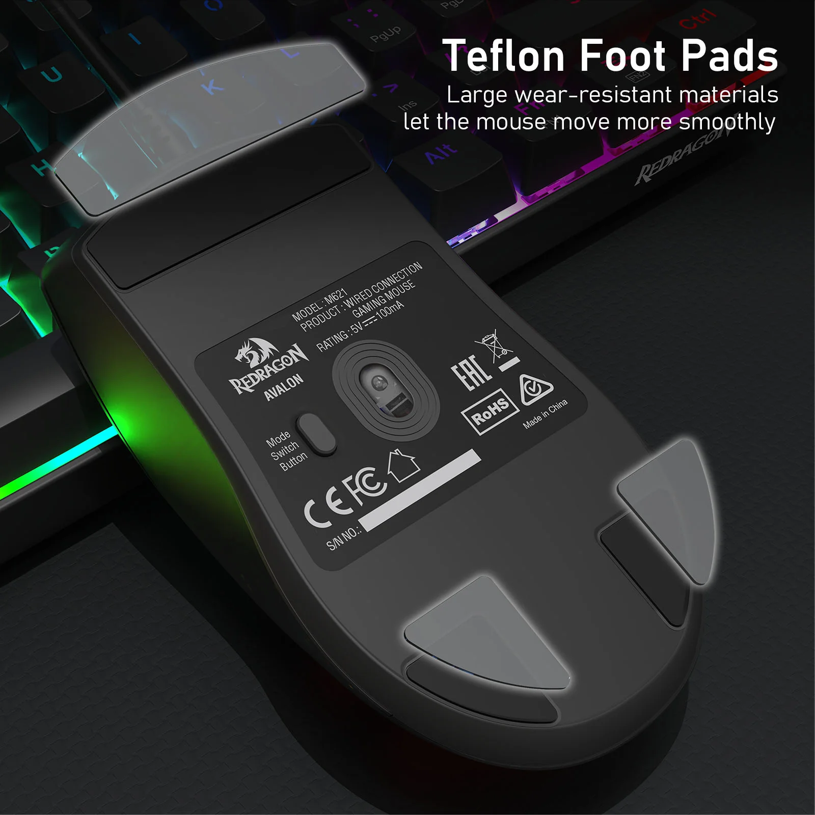 Redragon Avalon M621 10000DPI Wired Gaming Mouse (Black) - Image 4