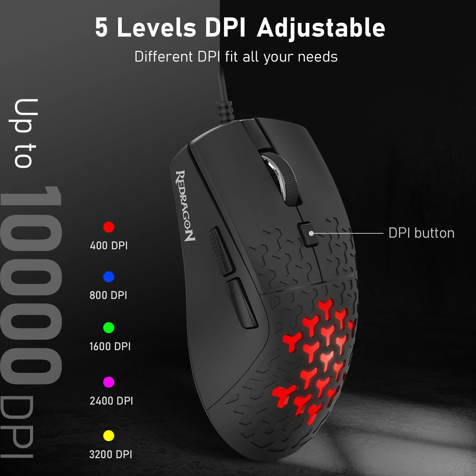 Redragon Avalon M621 10000DPI Wired Gaming Mouse (Black) - Image 6
