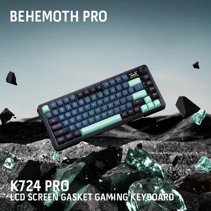 Redragon Behemoth K724GBG-RGB-PRO Tri-Mode Gasket Mounted Mechanical Keyboard with LCD Screen (Grey/Blue/Green) (Yolk RPC Linear Switch) - Image 2