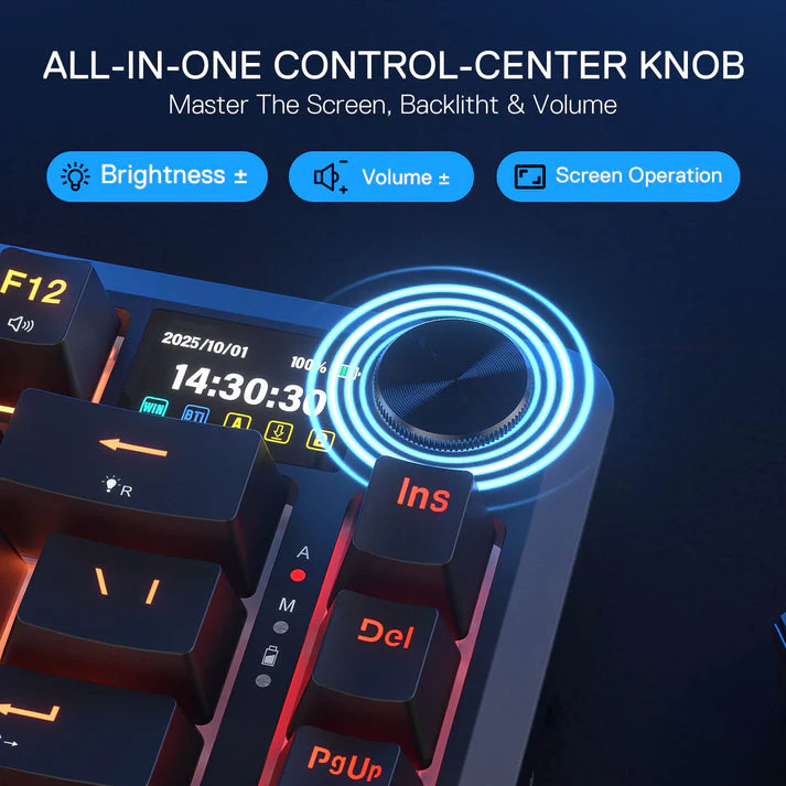 Redragon Behemoth K724RGB-PRO Tri-Mode Gasket Mounted Mechanical Keyboard with LCD Screen (Black) (RPC Linear Switch) - Image 4