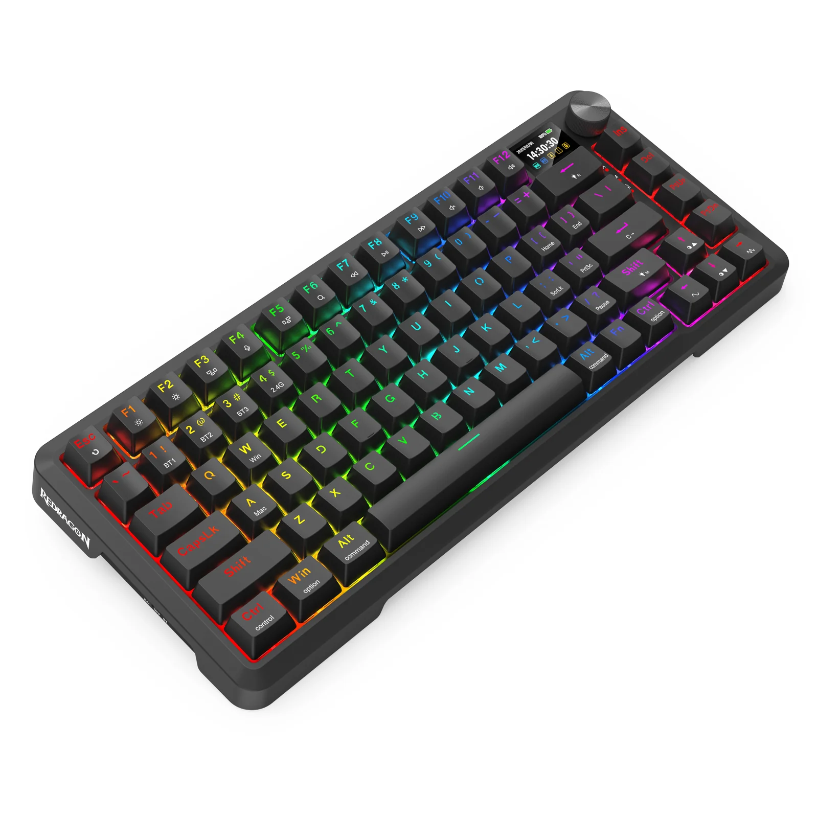 Redragon Behemoth K724RGB-PRO Tri-Mode Gasket Mounted Mechanical Keyboard with LCD Screen (Black) (RPC Linear Switch) - Image 9
